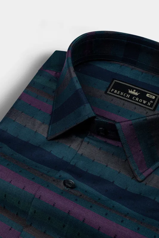 Blumine blue and Byzantium Purple Jacquard Textured Premium Giza Cotton Shirt sold by French Crown