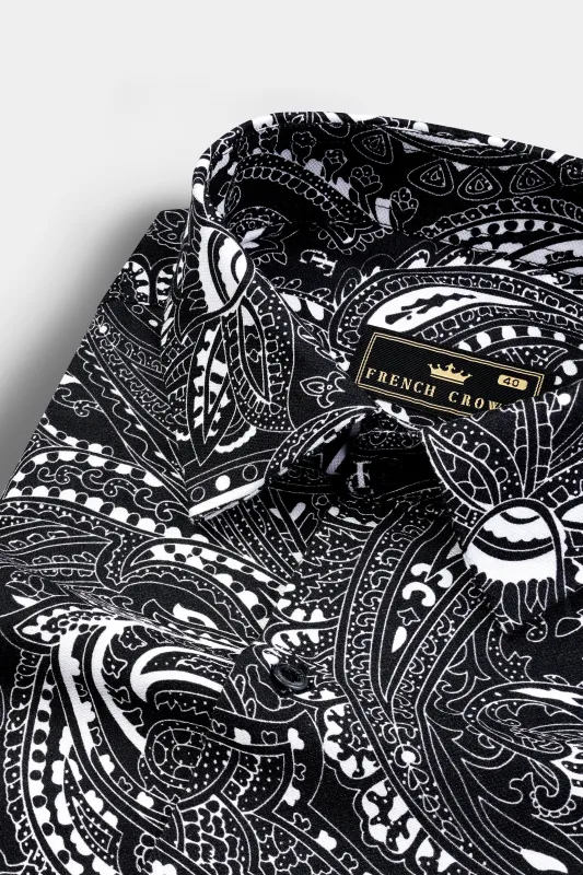 Jade Black Paisley Printed Super Soft Premium Cotton Shirt sold by French Crown