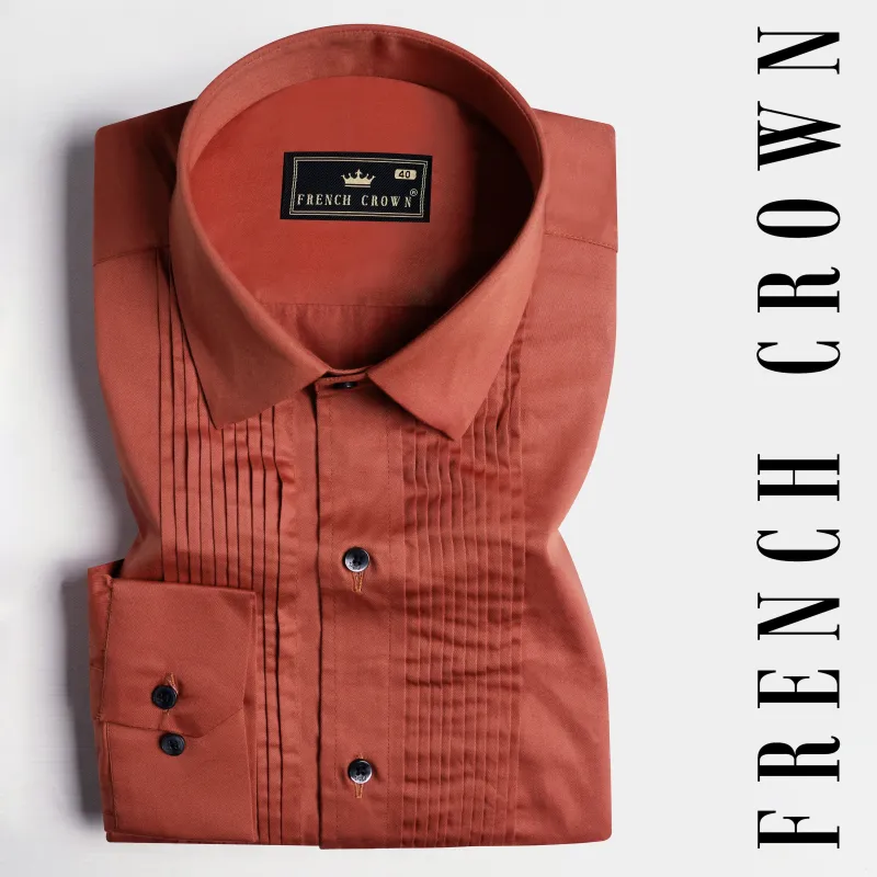 Deep Chestnut Orange Subtle Sheen Super Soft Premium Cotton Tuxedo Shirt sold by French Crown