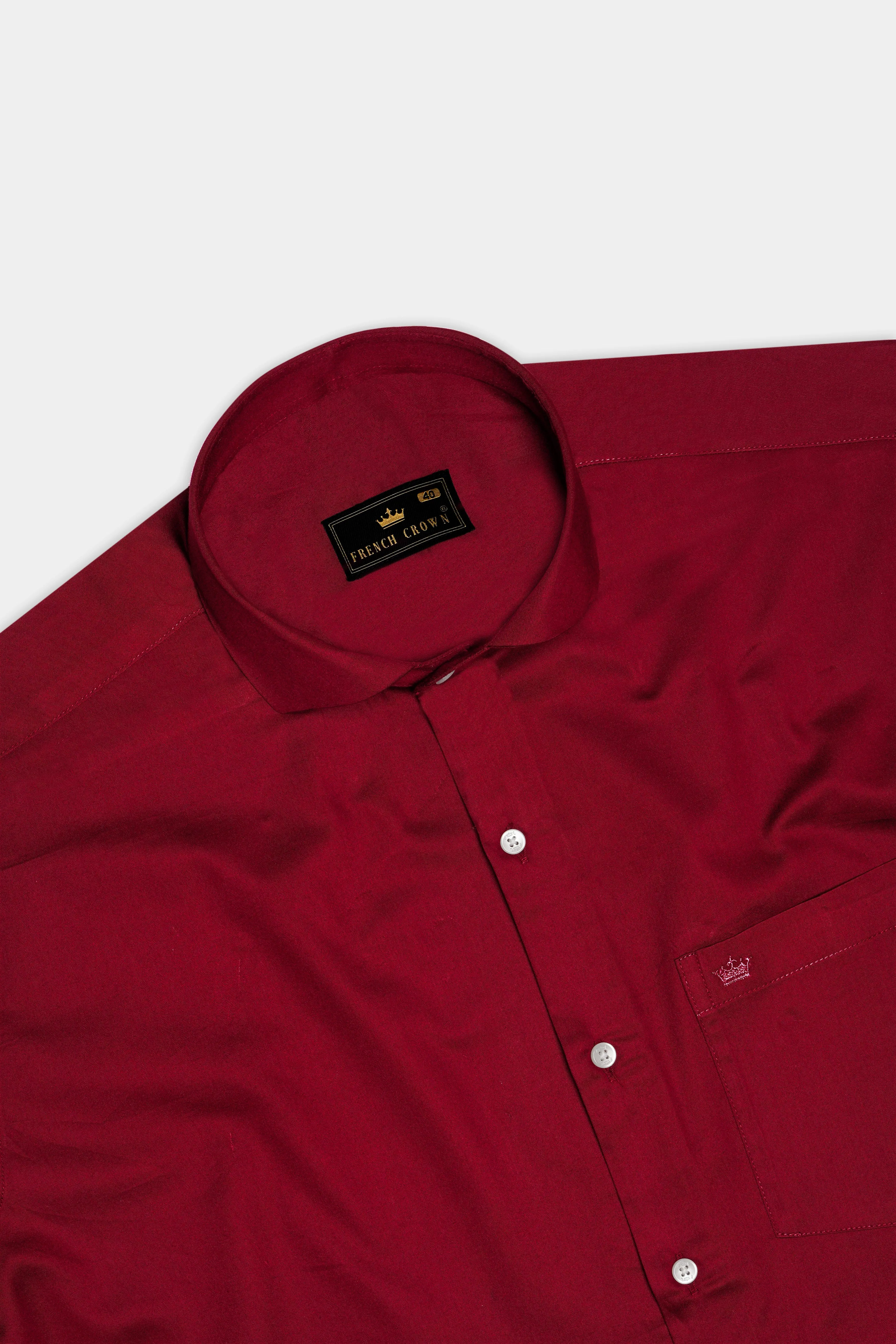 Majestic Ruby-Venetian Red Solid Subtle Sheen Super Soft Premium Cotton Cut Away Collar Dress Shirt sold by French Crown product image thumbnail 5