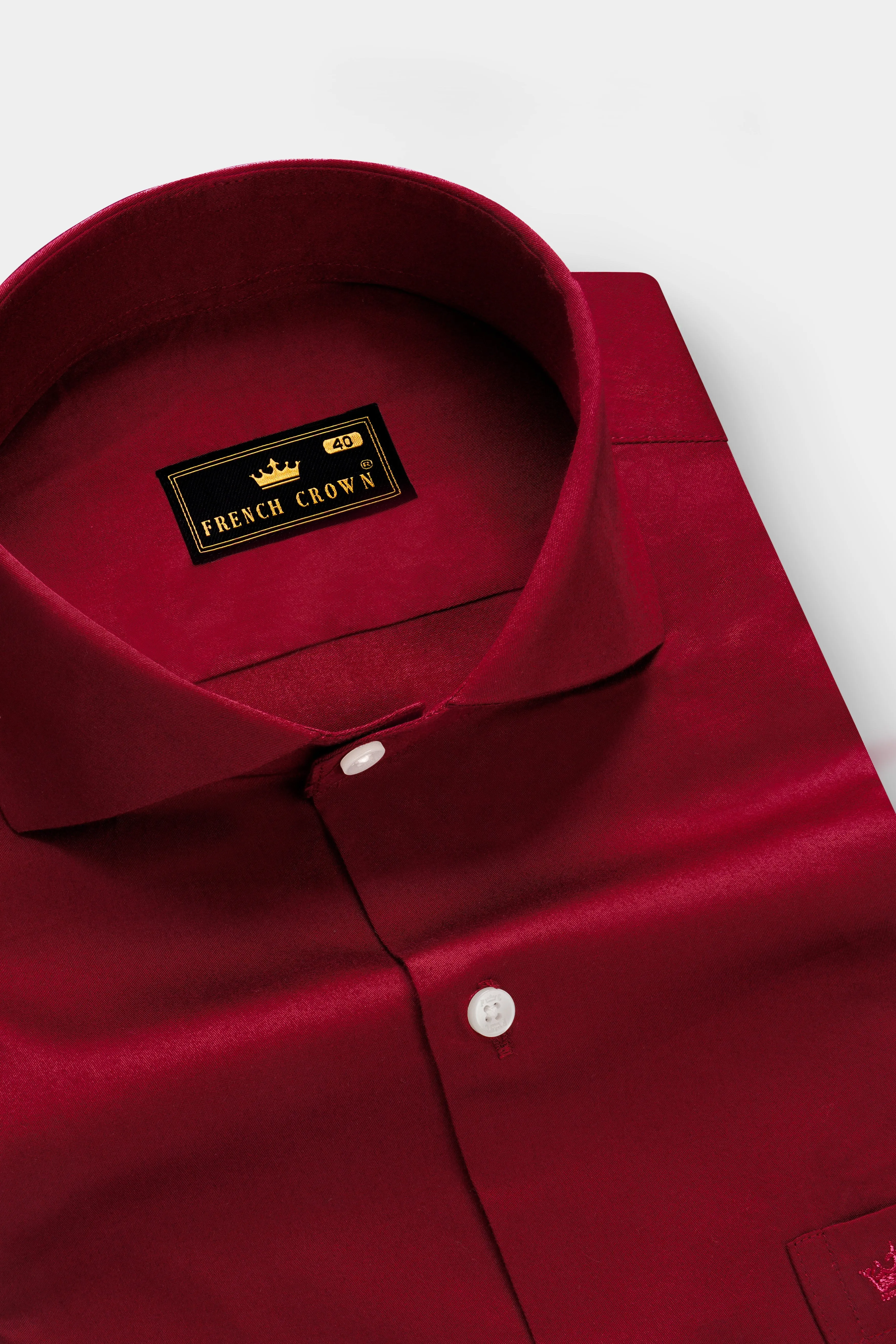 Majestic Ruby-Venetian Red Solid Subtle Sheen Super Soft Premium Cotton Cut Away Collar Dress Shirt sold by French Crown product image thumbnail 2