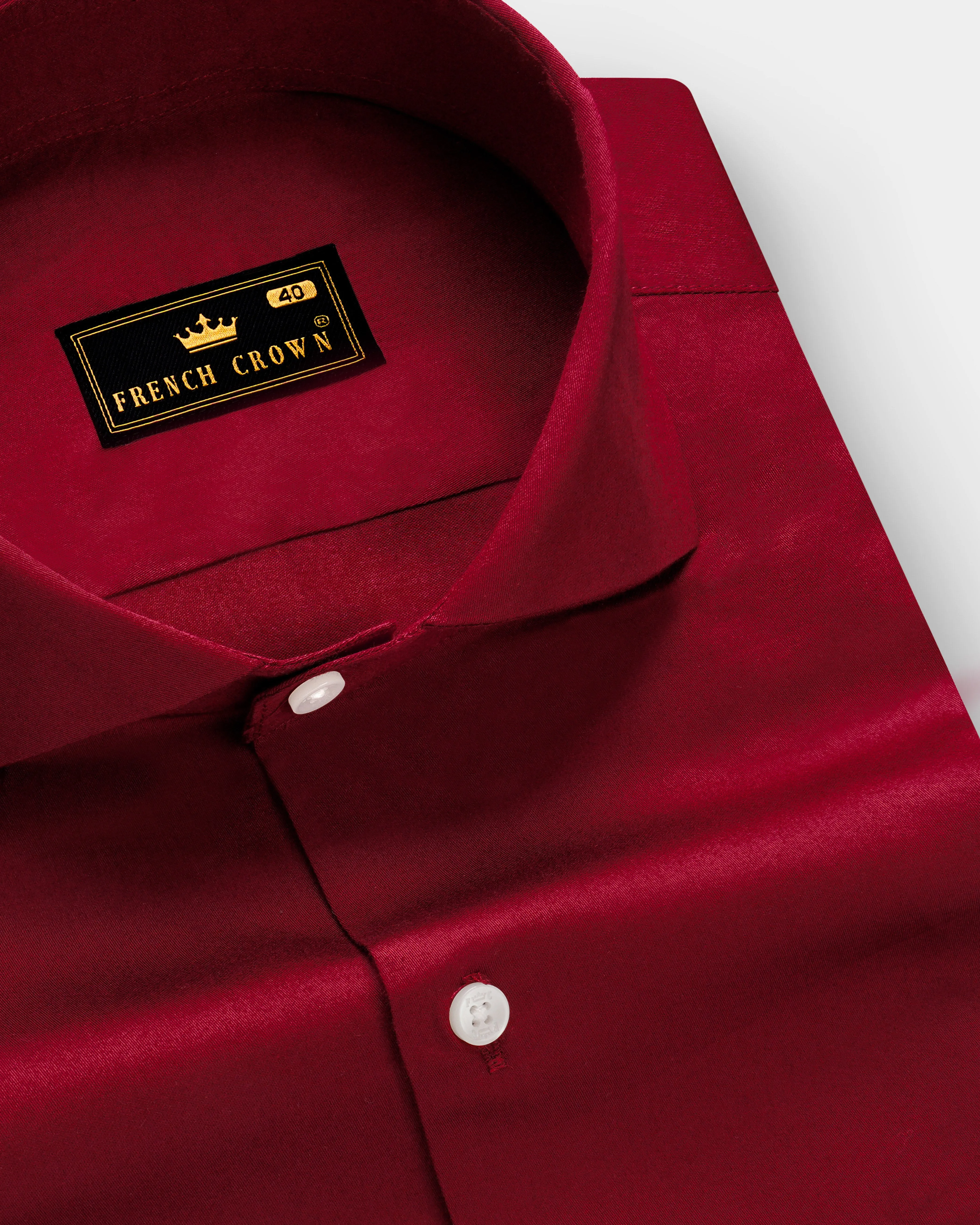 Majestic Ruby-Venetian Red Solid Subtle Sheen Super Soft Premium Cotton Cut Away Collar Dress Shirt sold by French Crown