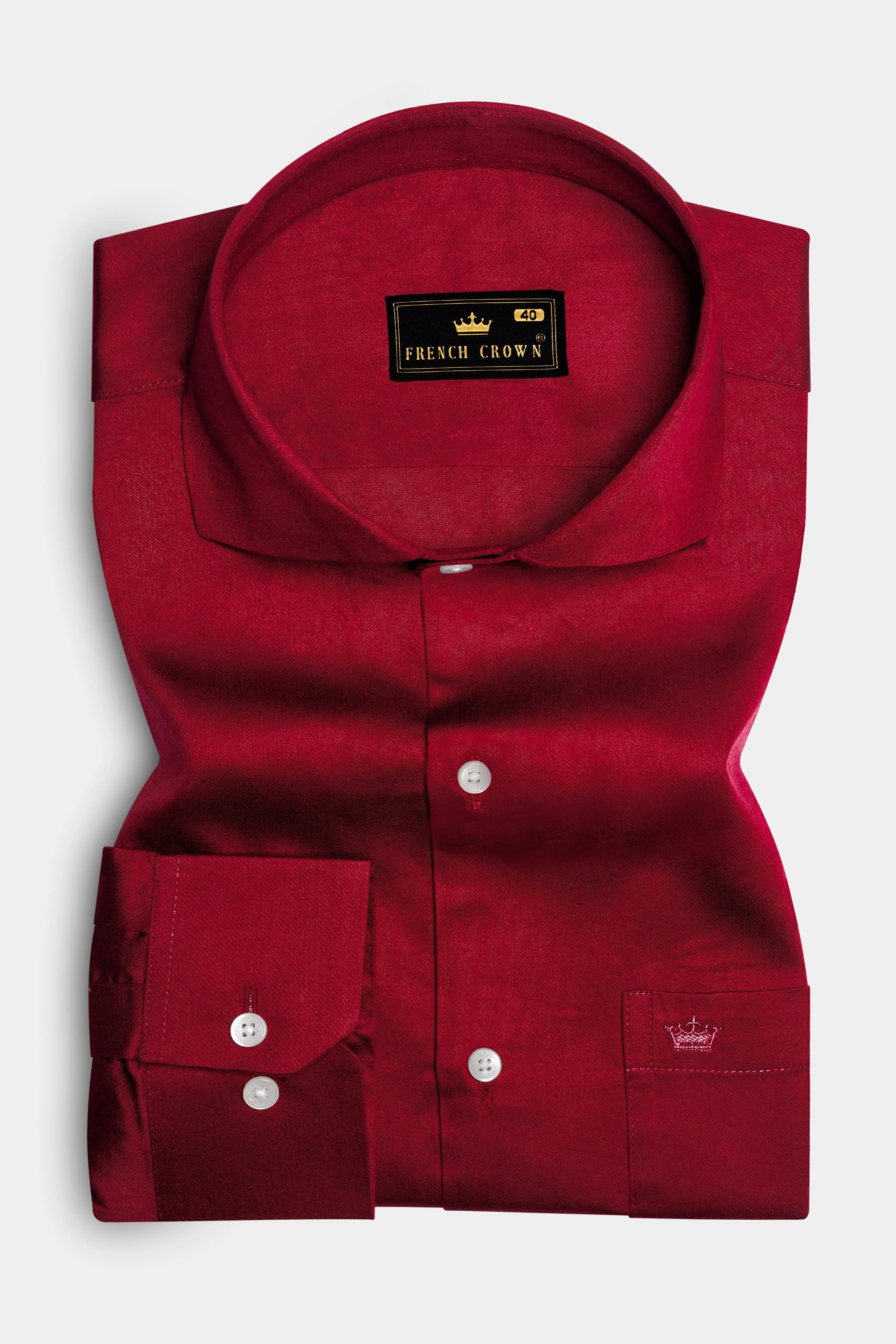 Majestic Ruby-Venetian Red Solid Subtle Sheen Super Soft Premium Cotton Cut Away Collar Dress Shirt sold by French Crown product image thumbnail 4