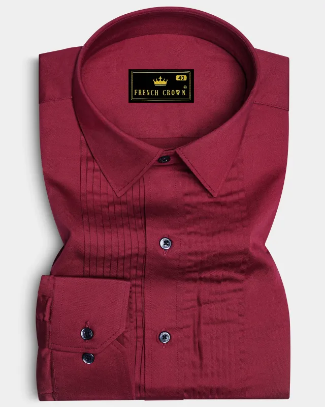Vivid Auburn Red Subtle Sheen Snake Pleated Super Soft Premium Cotton Tuxedo Shirt sold by French Crown