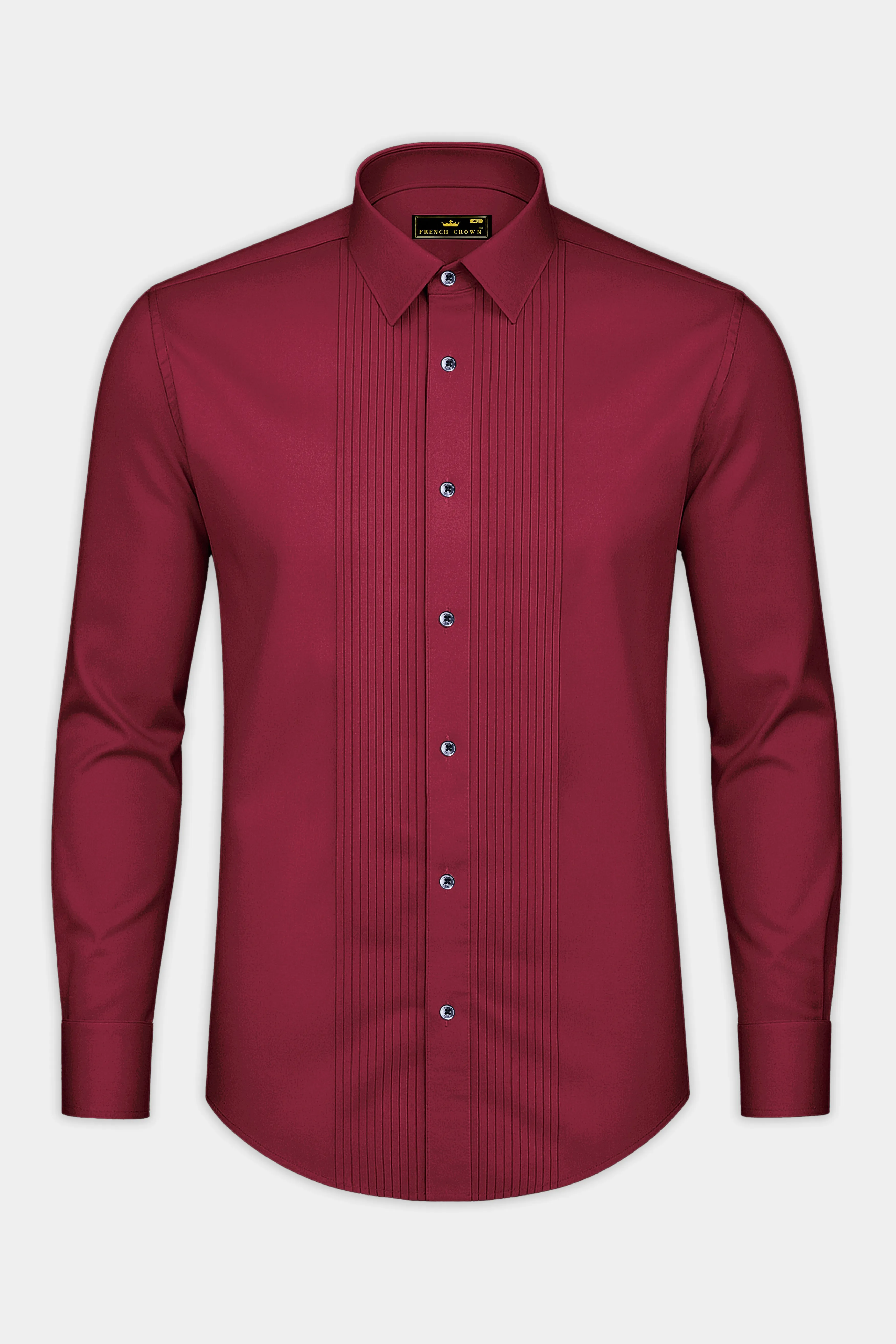 Vivid Auburn Red Subtle Sheen Snake Pleated Super Soft Premium Cotton Tuxedo Shirt sold by French Crown product image thumbnail 5