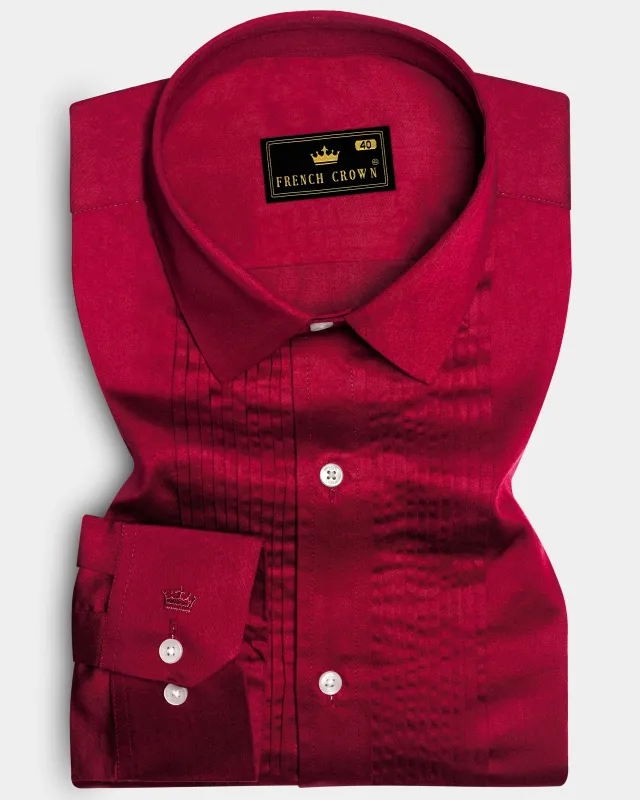 Majestic Ruby-Venetian Red Solid Subtle Sheen Super Soft Premium Cotton Tuxedo Shirt sold by French Crown