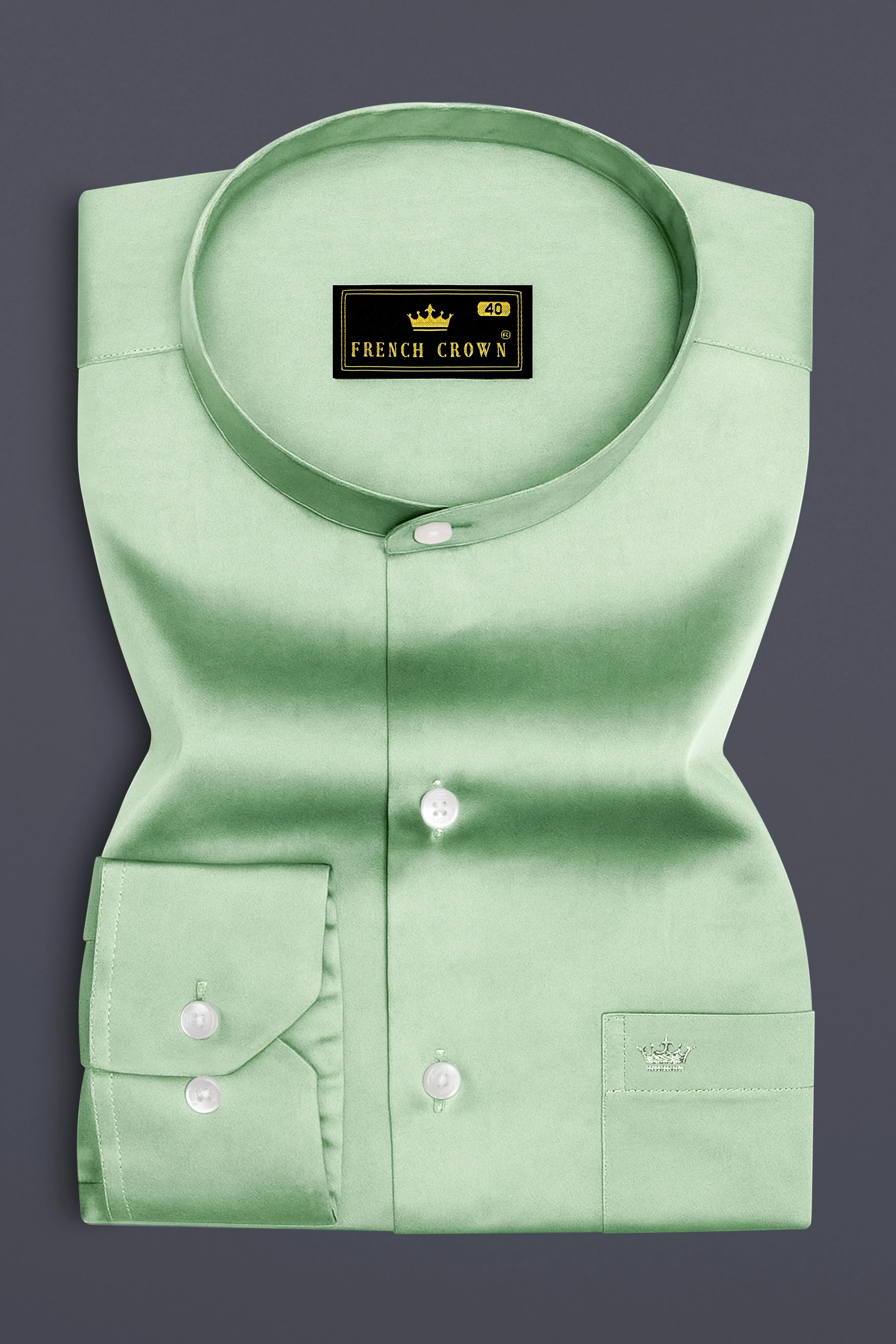 Verdoro-Oxley Green Subtle Sheen Super Soft Premium Cotton Mandarin Shirt sold by French Crown product image thumbnail 4