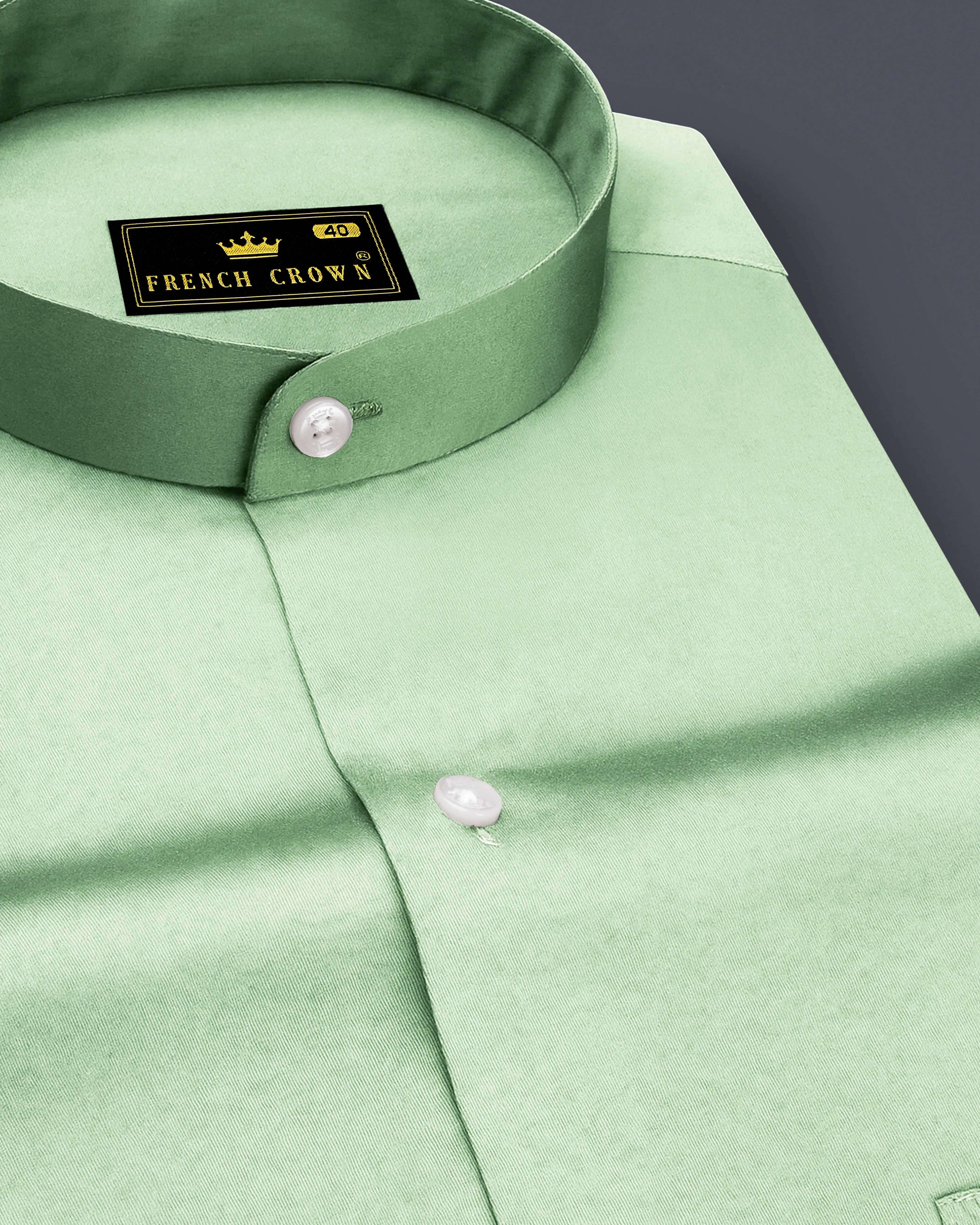 Verdoro-Oxley Green Subtle Sheen Super Soft Premium Cotton Mandarin Shirt sold by French Crown