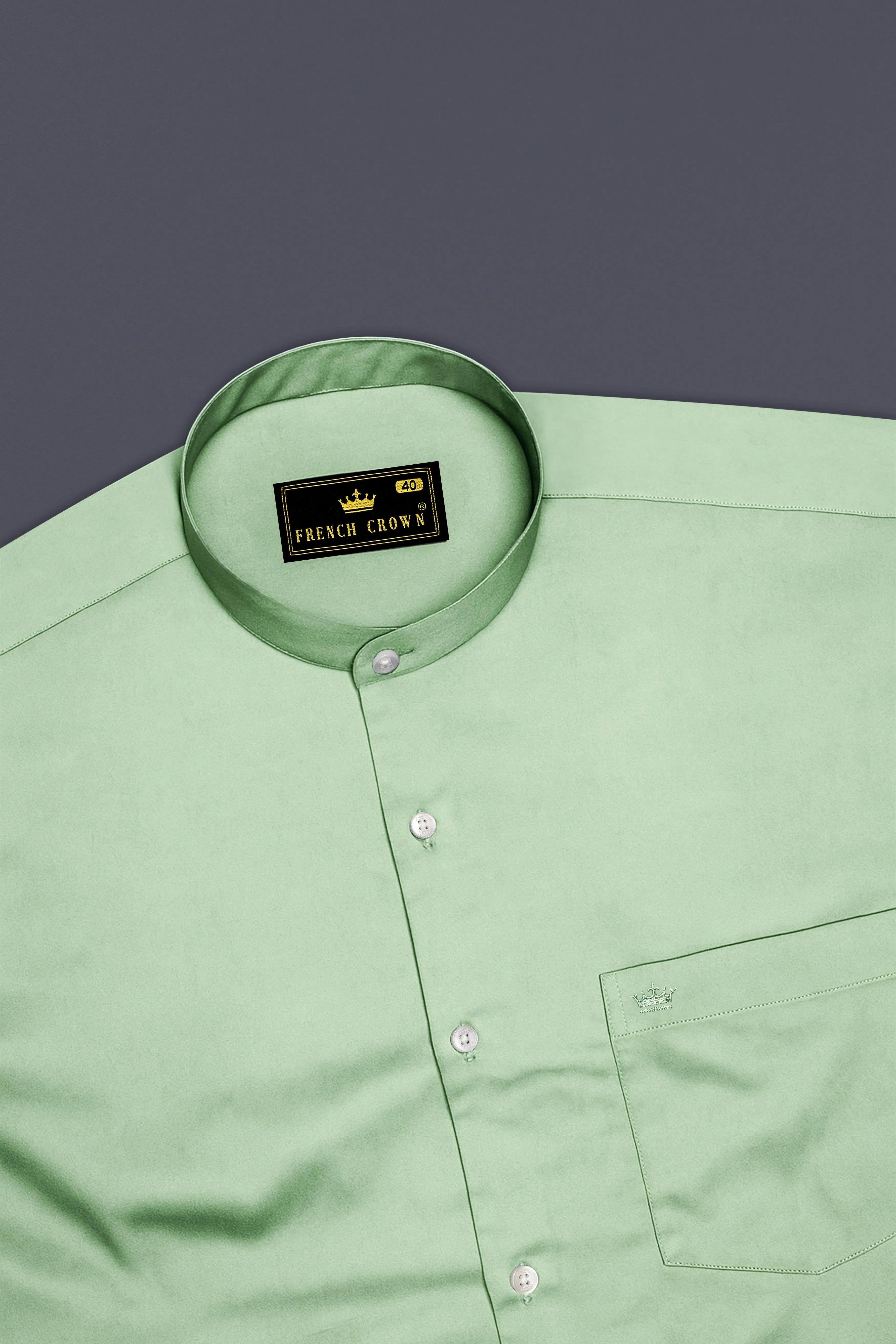 Verdoro-Oxley Green Subtle Sheen Super Soft Premium Cotton Mandarin Shirt sold by French Crown product image thumbnail 5