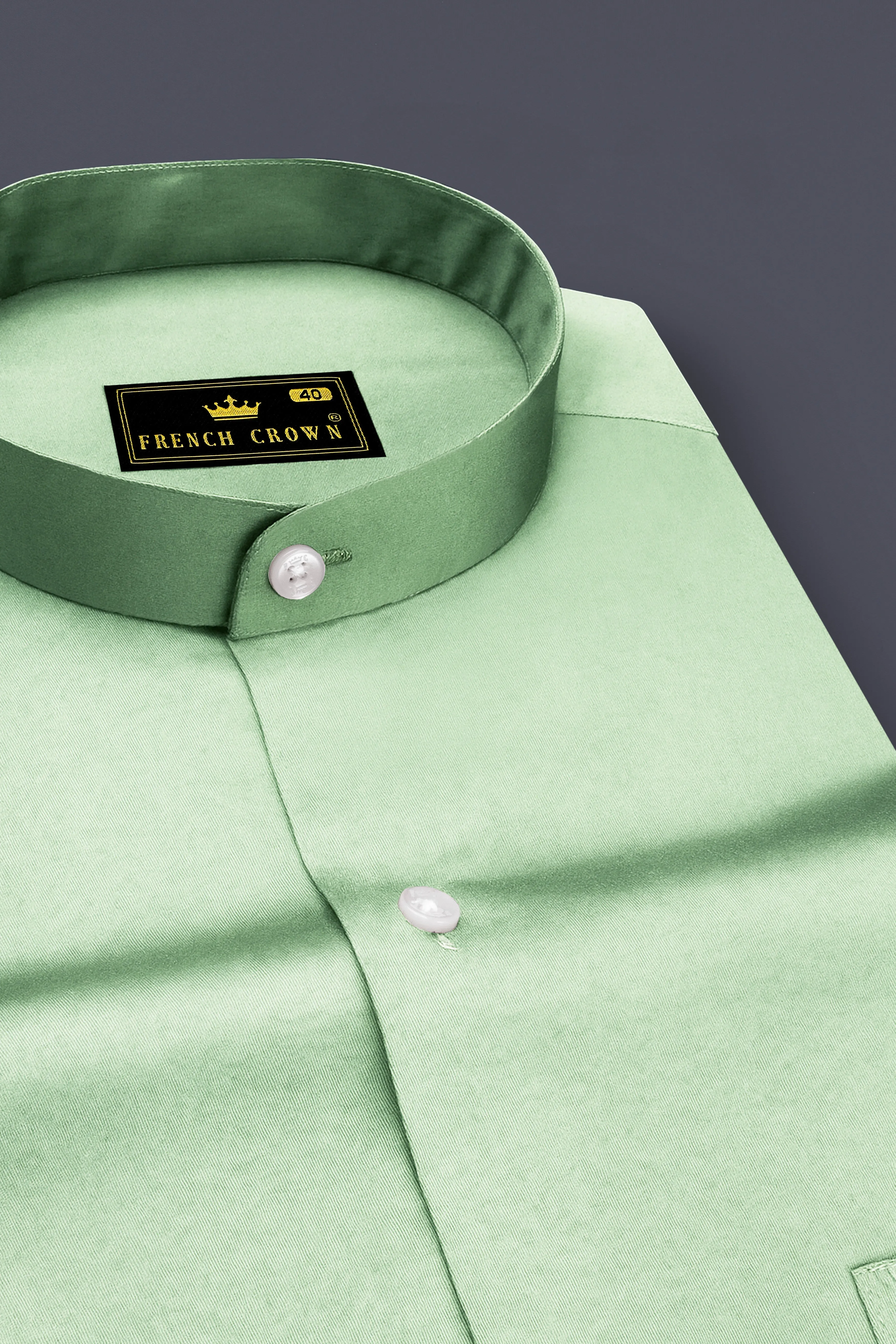 Verdoro-Oxley Green Subtle Sheen Super Soft Premium Cotton Mandarin Shirt sold by French Crown product image thumbnail 2