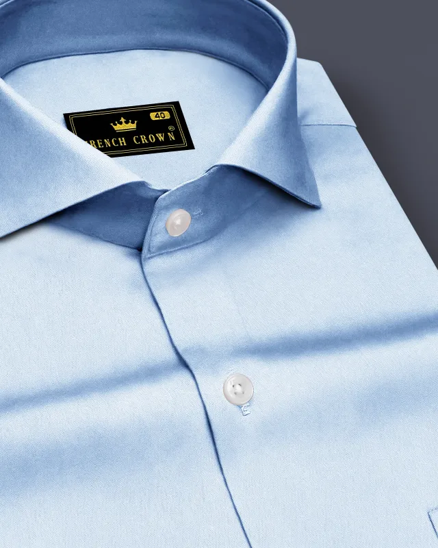 Bluessenza-Cornflower Blue Subtle Sheen Super Soft Premium Cotton Cut Away Collar Dress Shirt sold by French Crown