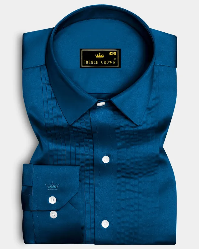 Aureblu-Prussian Blue Subtle Sheen Super Soft Premium Cotton Tuxedo Shirt sold by French Crown