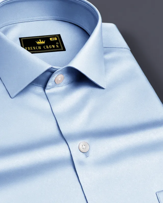 Bluessenza-Cornflower Blue Subtle Sheen Super Soft Premium Cotton Dress Shirt sold by French Crown