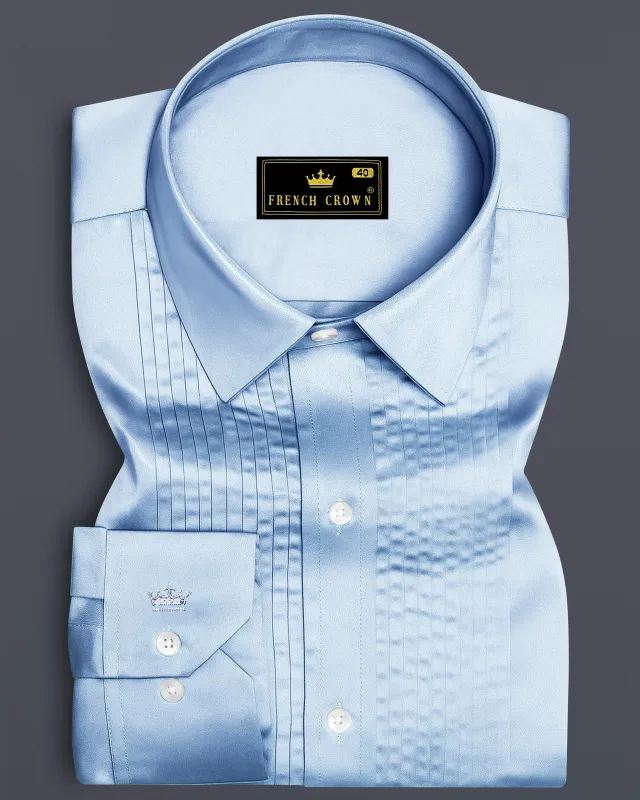 Bluessenza-Cornflower Blue Subtle Sheen Super Soft Premium Cotton Tuxedo Shirt sold by French Crown