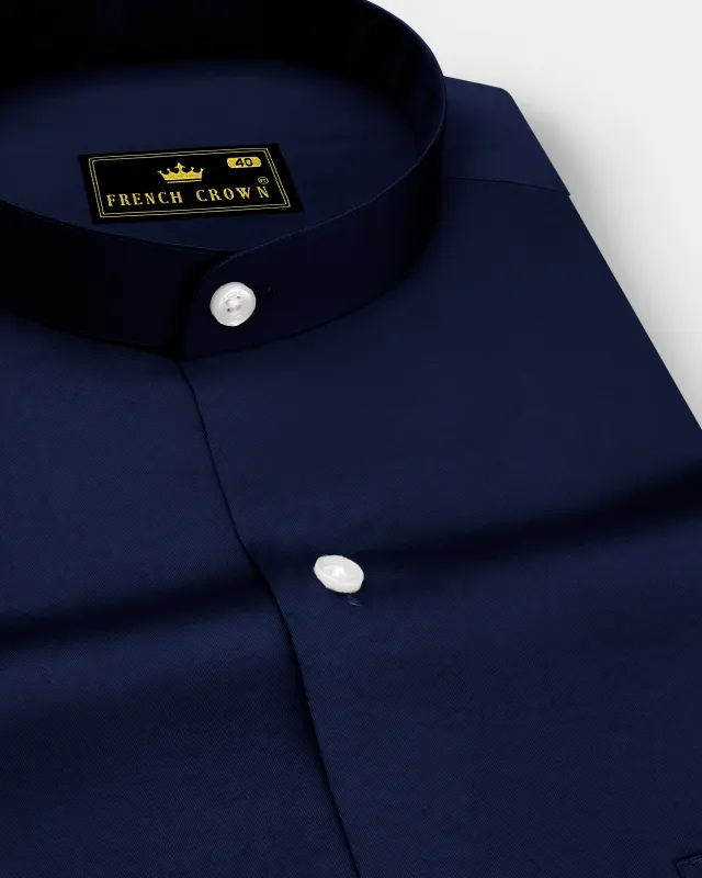 Bluvoro-Mirage Blue Subtle Sheen Super Soft Premium Cotton Mandarin Shirt sold by French Crown