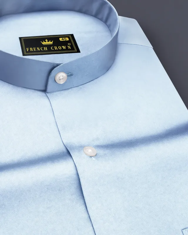 Bluessenza-Cornflower Blue Subtle Sheen Super Soft Premium Cotton Dress Mandarin Shirt sold by French Crown