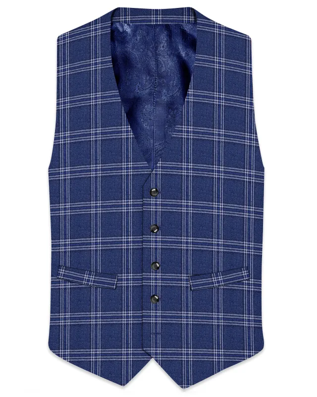 Cloud Blue and White Plaid Tweed Waistcoat sold by French Crown
