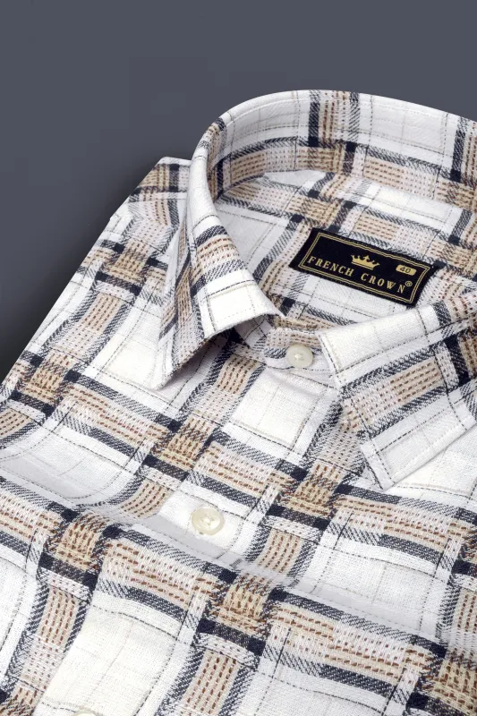 Bright White with Shadow Brown Plaid Dobby Shirt sold by French Crown