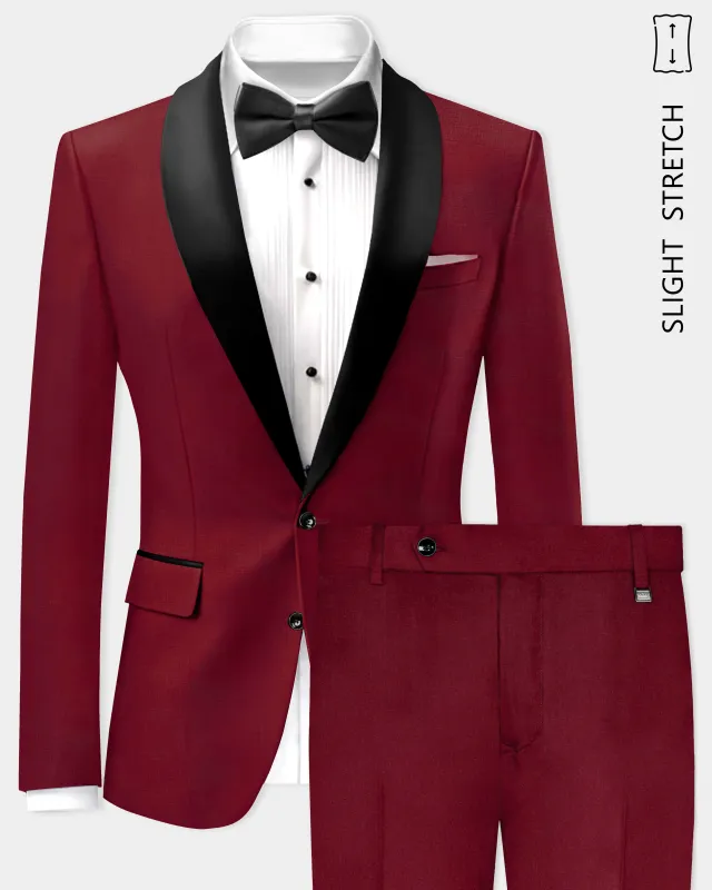 CrimsonAce-Cherry Red Solid Wool Rich Tuxedo Slight Stretch Suit made by French Crown