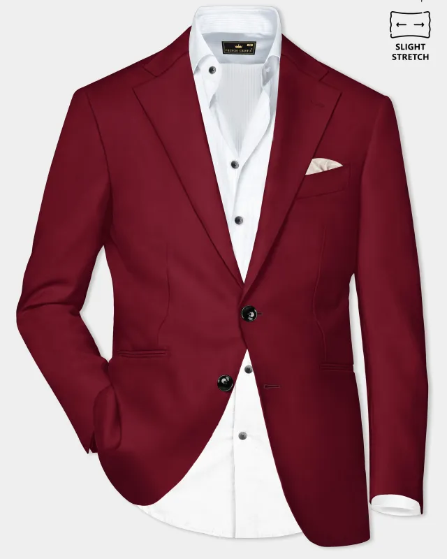 CrimsonAce-Cherry Red Solid Wool Rich Single Breasted Slight Stretch Blazer made by French Crown