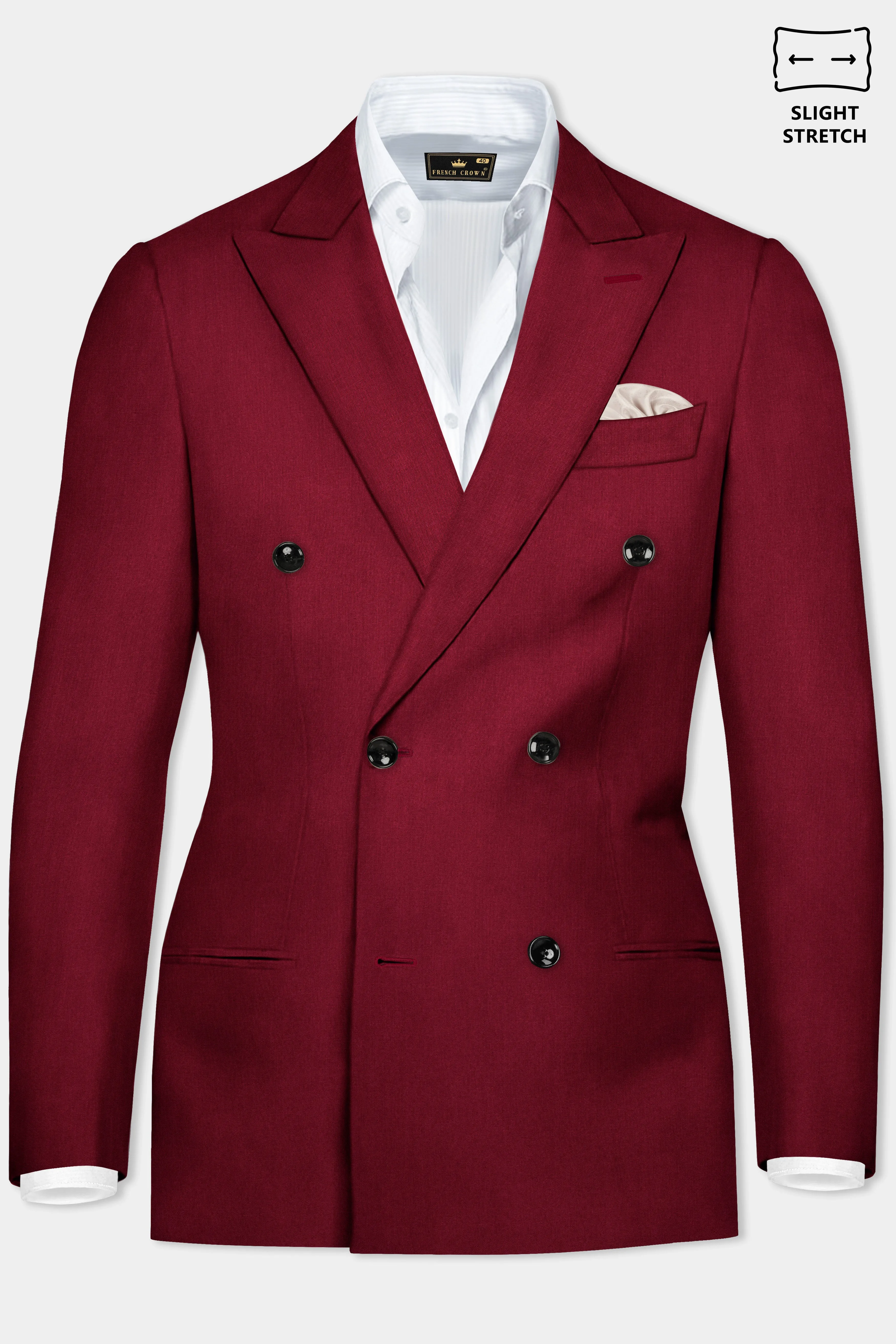 CrimsonAce-Cherry Red Solid Wool Rich Double Breasted Slight Stretch Blazer sold by French Crown product image thumbnail 2