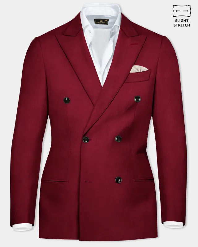 CrimsonAce-Cherry Red Solid Wool Rich Double Breasted Slight Stretch Blazer made by French Crown