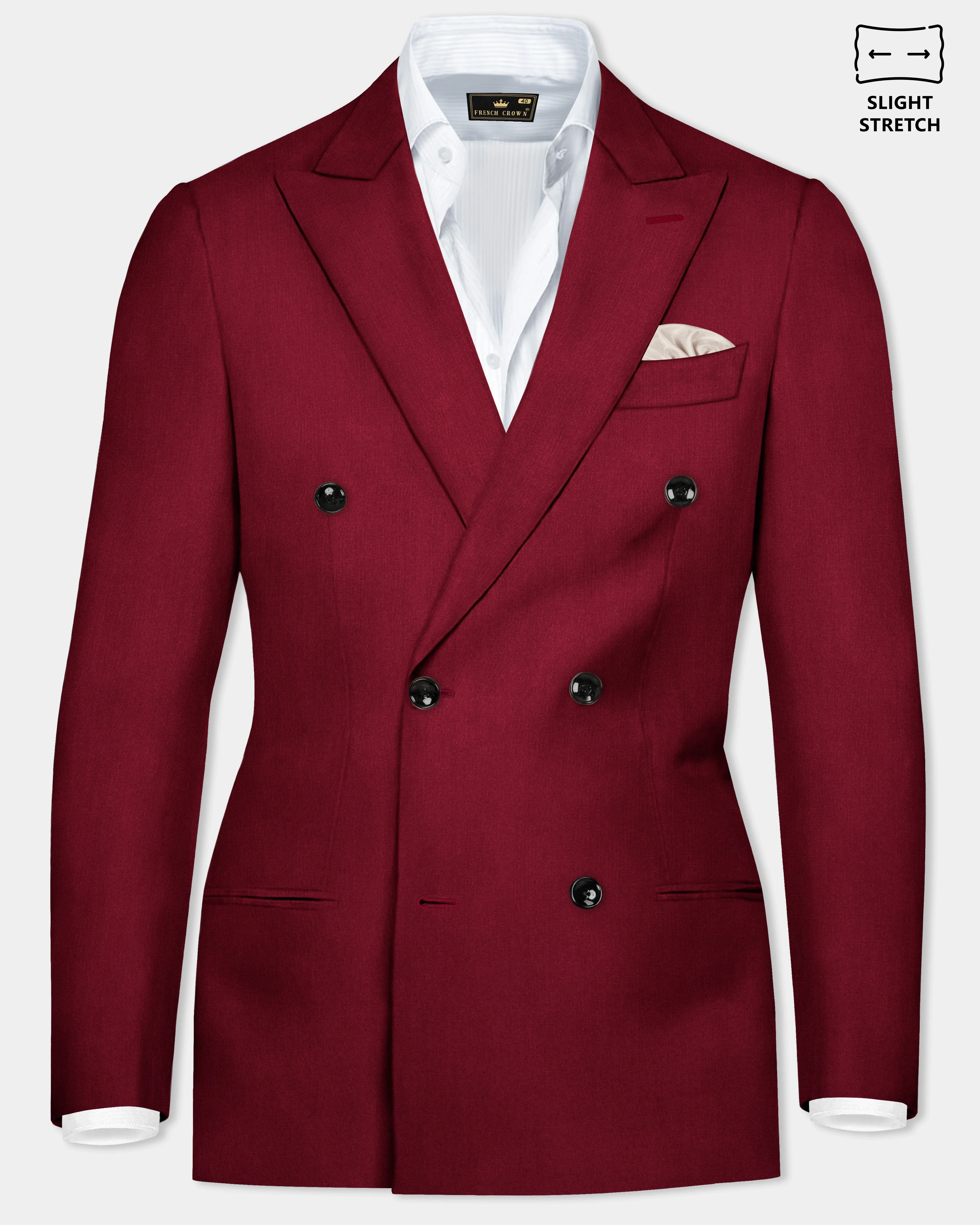 CrimsonAce-Cherry Red Solid Wool Rich Double Breasted Slight Stretch Blazer sold by French Crown