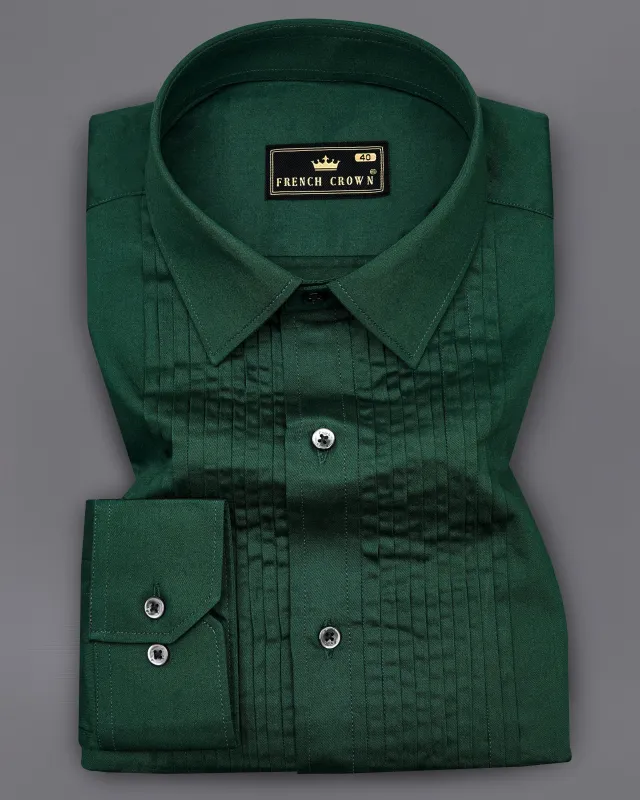 Phthalo Dark Green Subtle Sheen Snake Pleated Super Soft Premium Cotton Tuxedo Shirt sold by French Crown