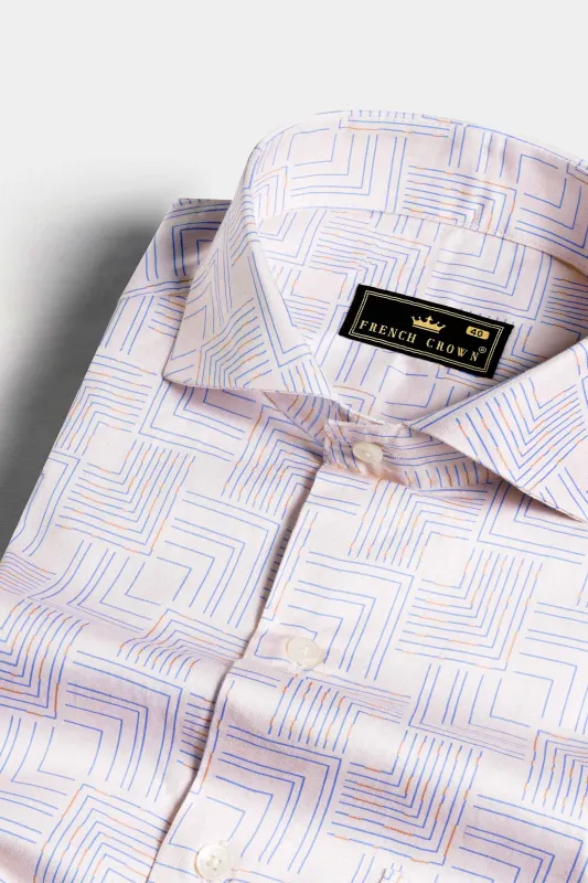 Almond Cream and Danube Blue Printed Subtle Sheen Super Soft Premium Cotton Shirt sold by French Crown