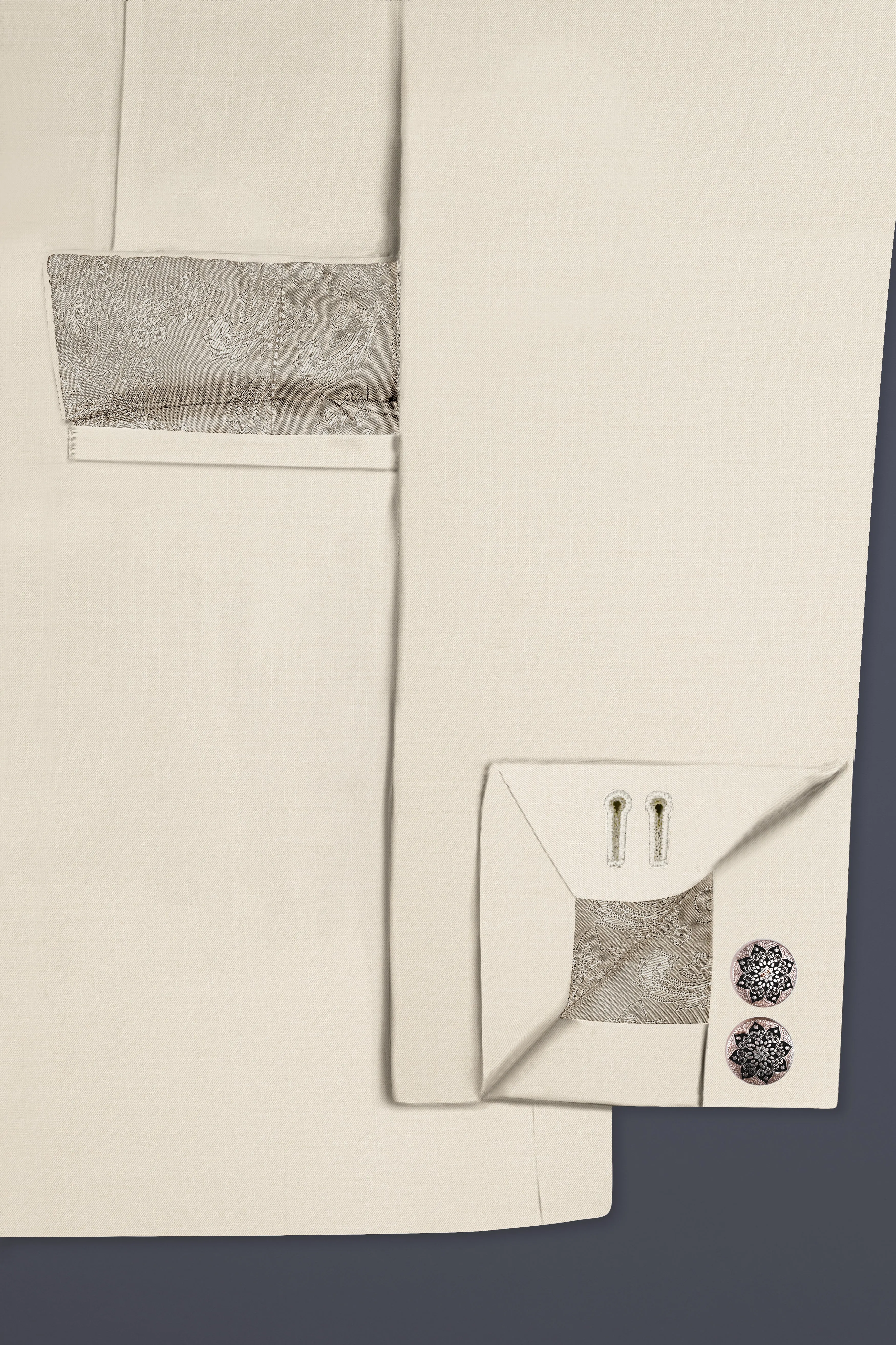Moon Mist Cream Solid Wool Blend Bandhgala Suit sold by French Crown product image thumbnail 5
