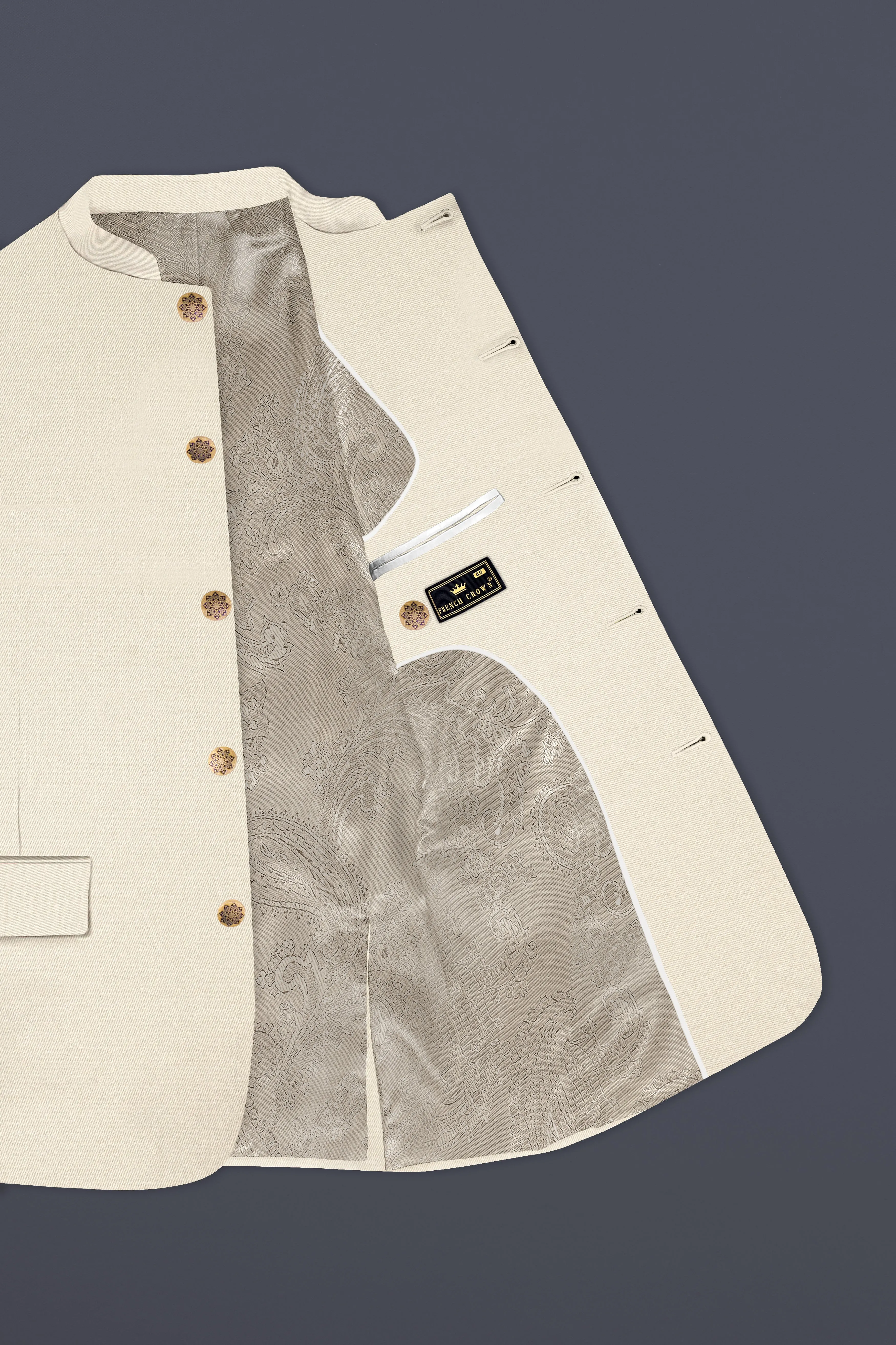 Moon Mist Cream Solid Wool Blend Bandhgala Suit sold by French Crown product image thumbnail 4