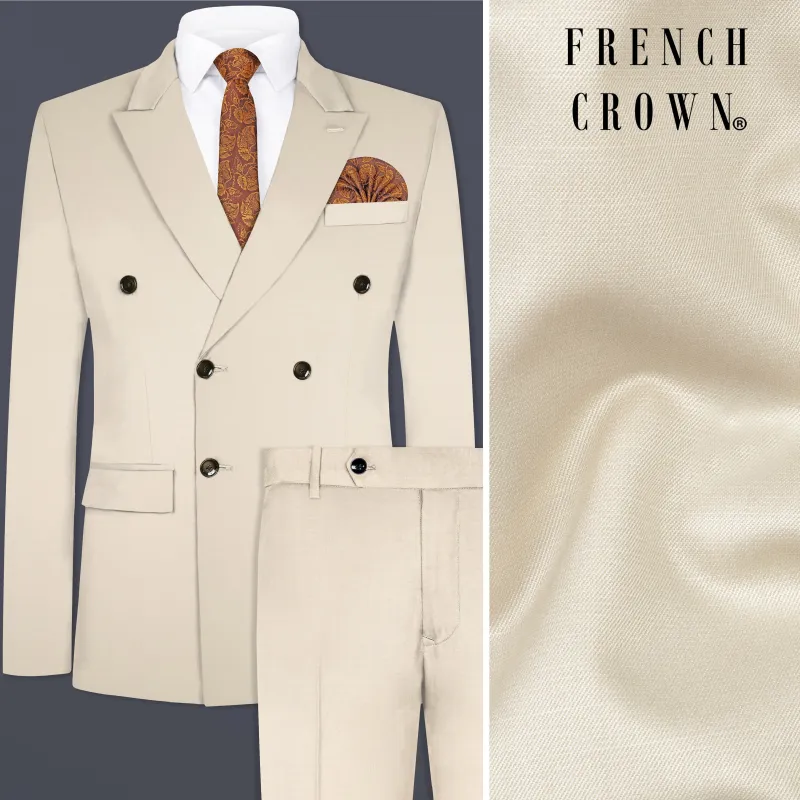 Moon Mist Cream Solid Wool Blend Double Breasted Suit made by French Crown