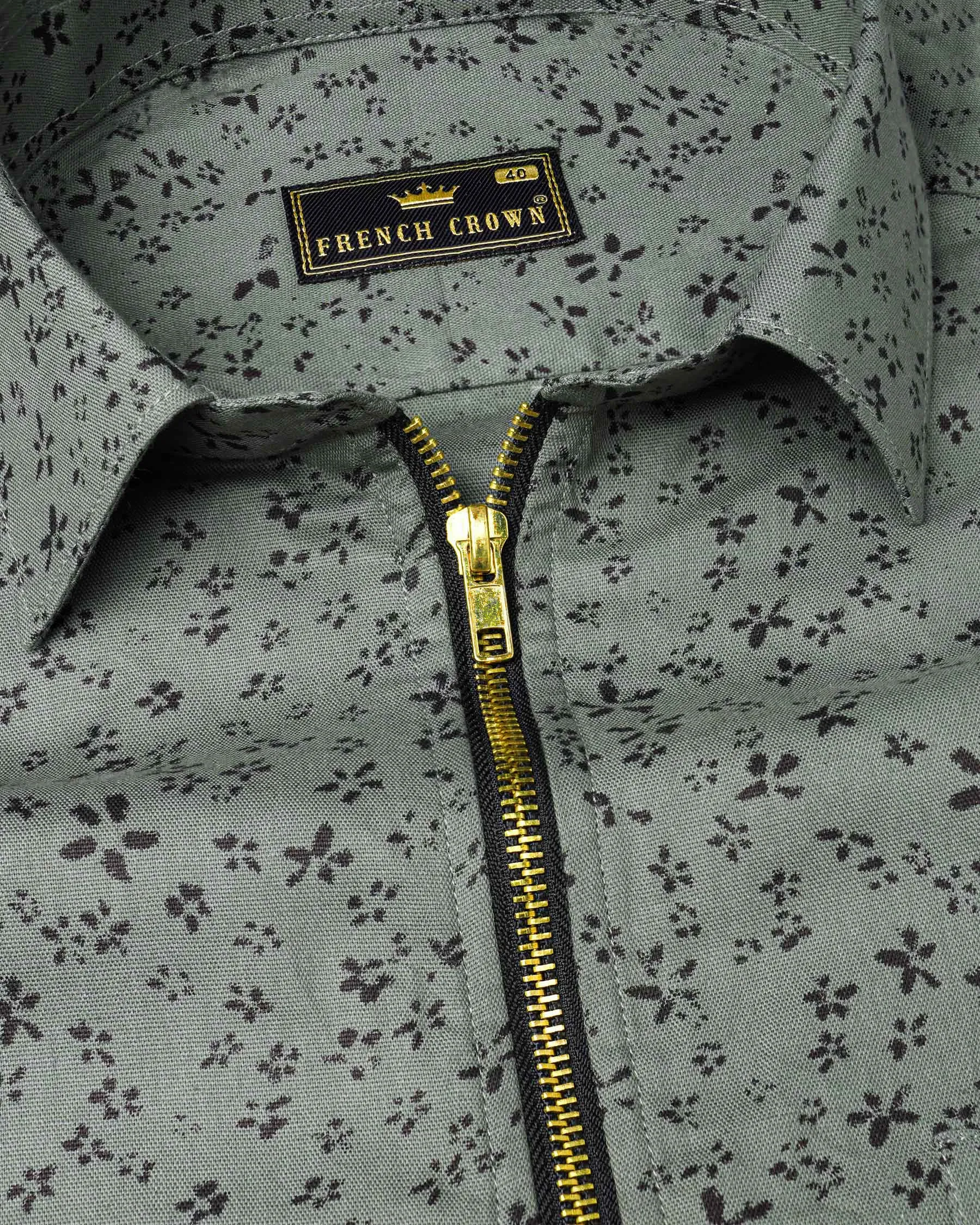 Stack Green Ditzy Royal Oxford zipper Overshirt sold by French Crown product image thumbnail 3