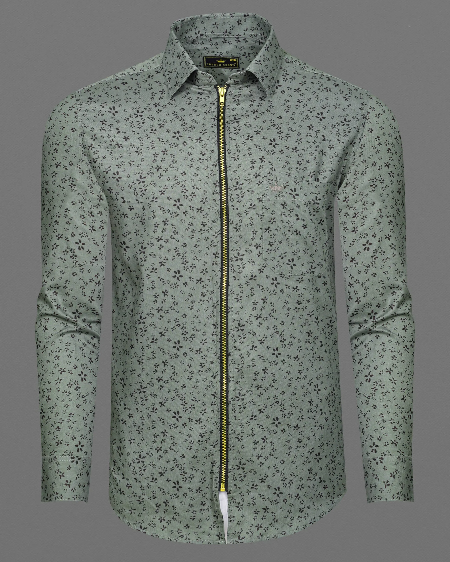 Stack Green Ditzy Royal Oxford zipper Overshirt sold by French Crown product image thumbnail 5