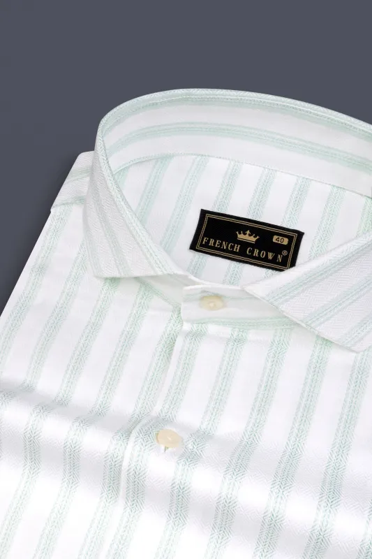 Bright White And Metallic Blue Striped Dobby Textured Premium Cotton Shirt sold by French Crown