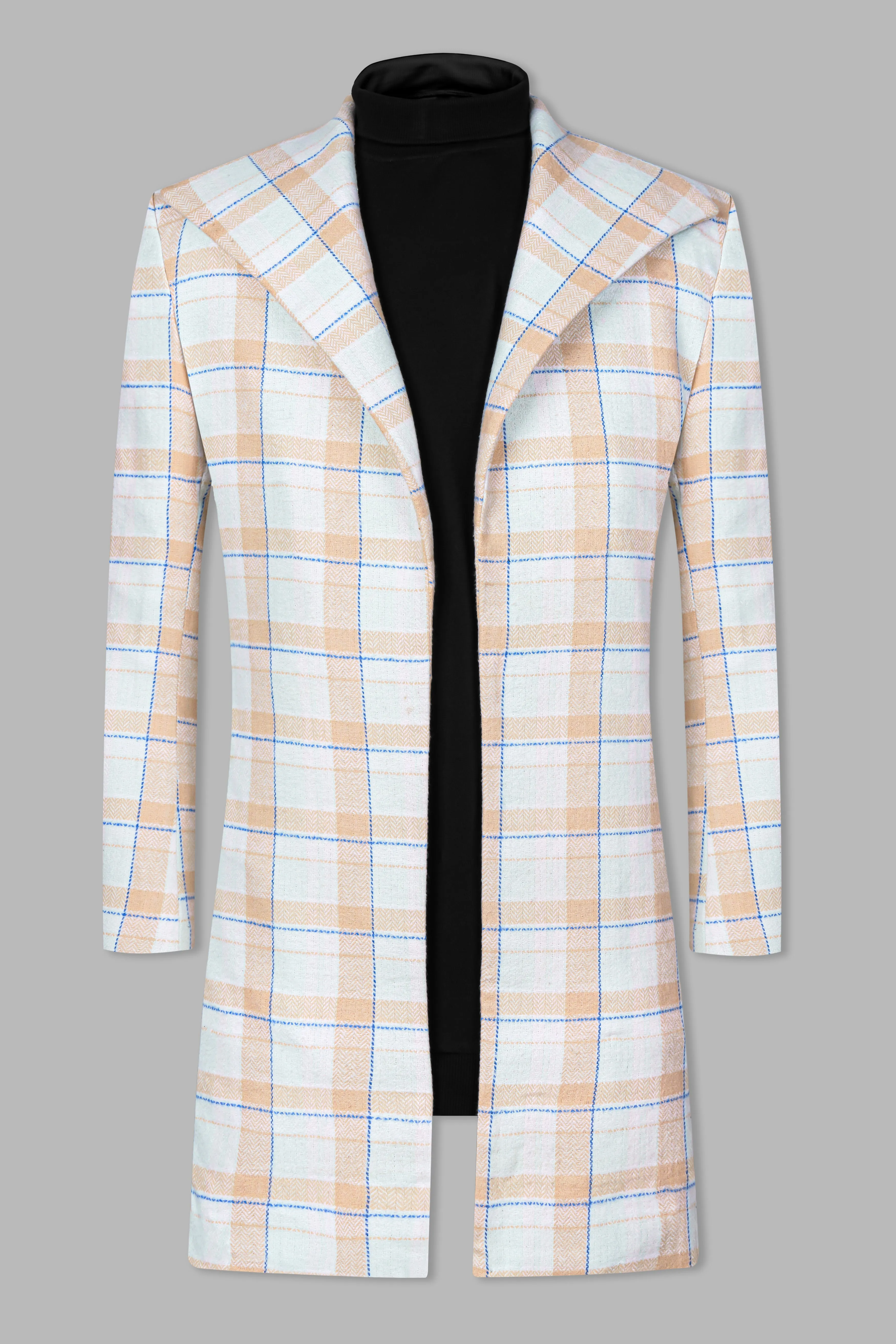 Bright White and Cashmere Peach Plaid Cotton Designer Overcoat sold by French Crown product image thumbnail 2