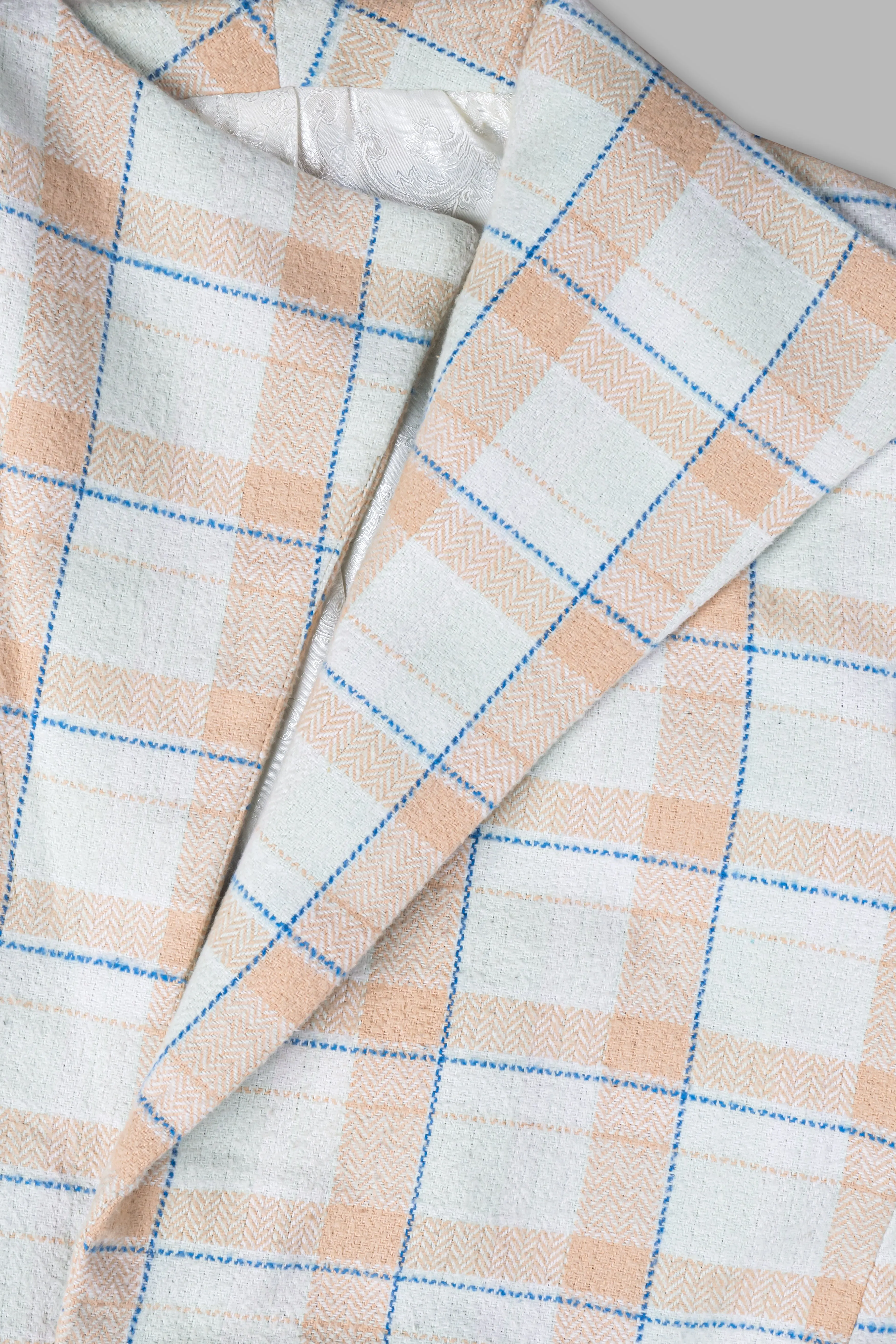 Bright White and Cashmere Peach Plaid Cotton Designer Overcoat sold by French Crown product image thumbnail 4