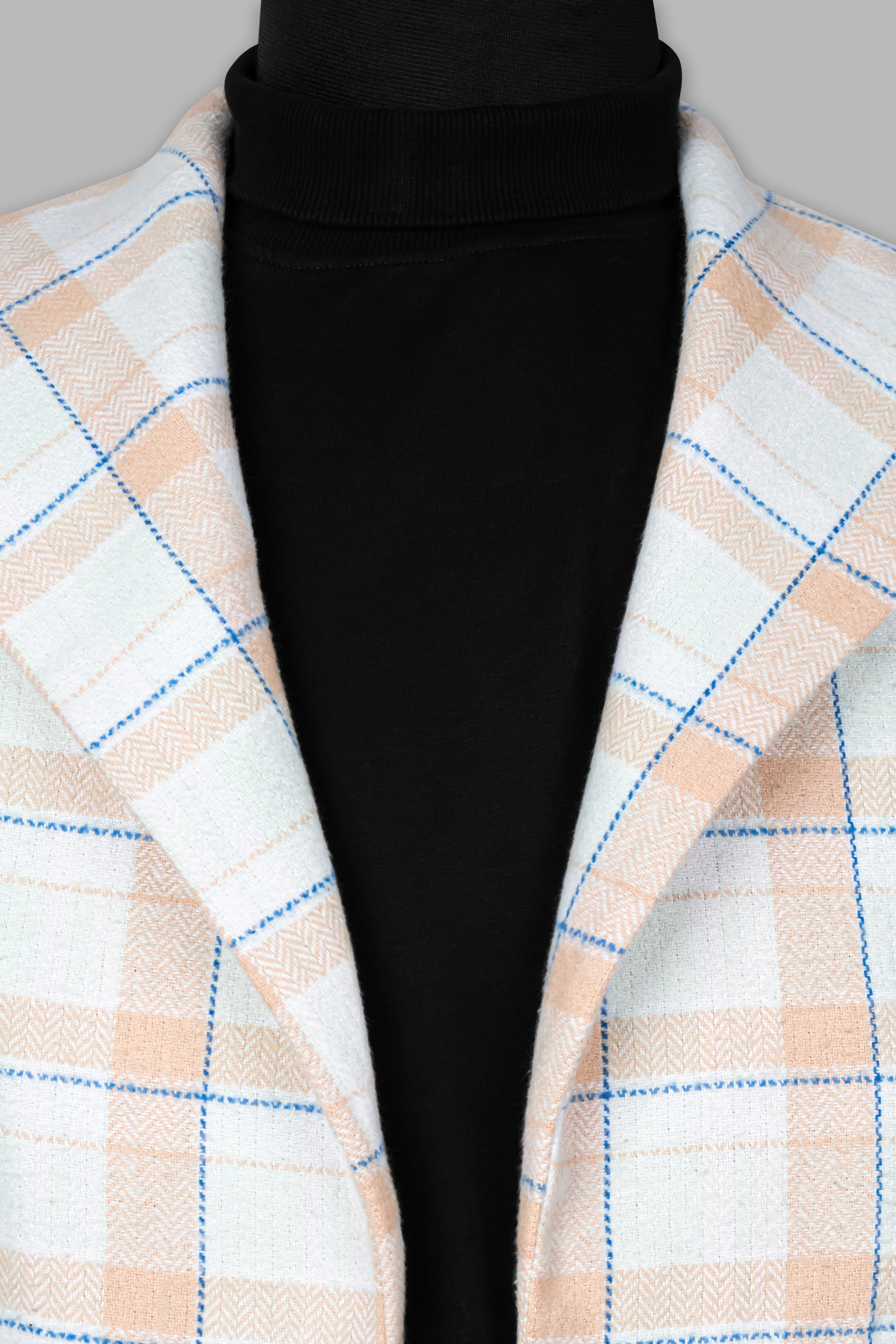 Bright White and Cashmere Peach Plaid Cotton Designer Overcoat sold by French Crown product image thumbnail 5