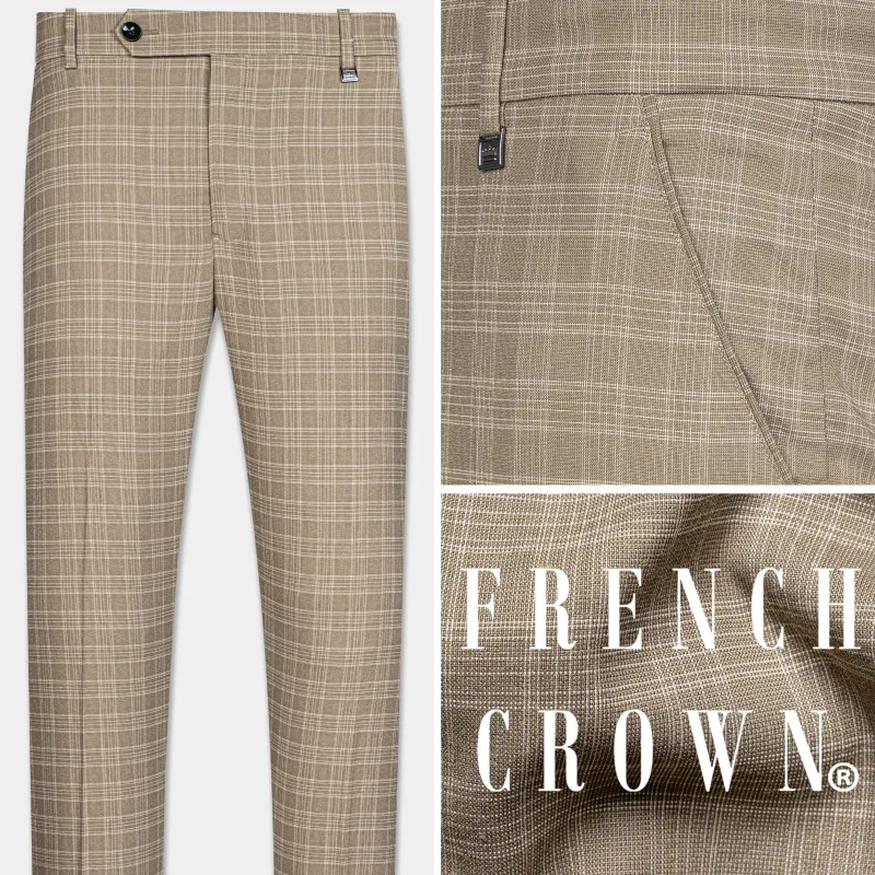 Oyster Brown Plaid Wool Rich Pant sold by French Crown