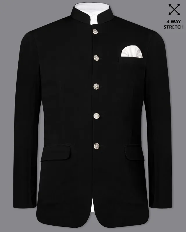 Noirex-Korean Black (The Best Black We Have) Bandhgala 4-Way Stretch Wrinkle-Free Blazer sold by French Crown