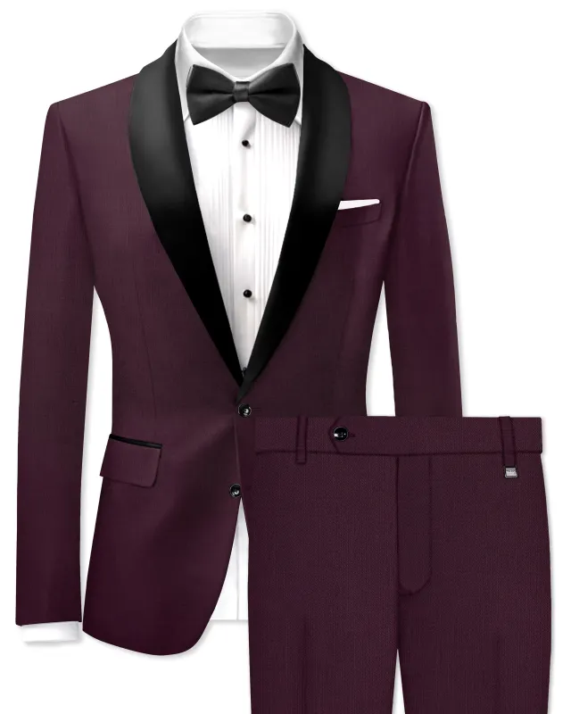 Merlot-Bistre Wine Maroon Wool Rich Tuxedo Slight Stretch Suit sold by French Crown