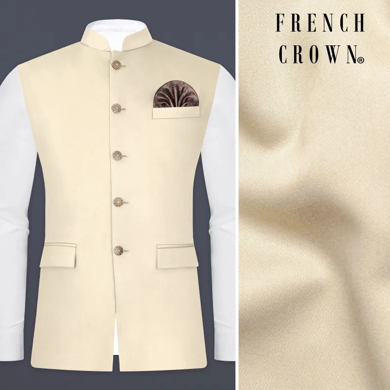Hampton Cream Solid Wool Blend Nehru Jacket sold by French Crown