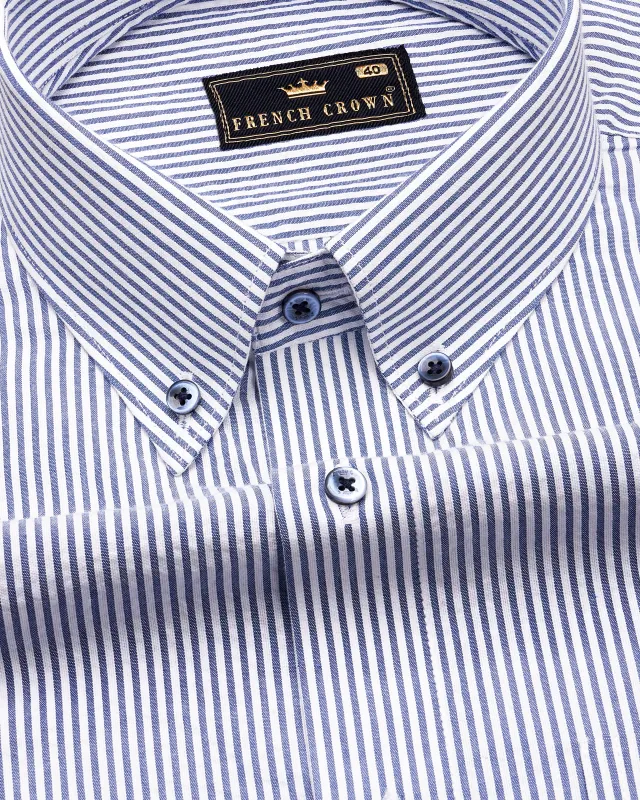 Bayoux Blue with White Pinstriped Seersucker Giza Cotton Shirt sold by French Crown