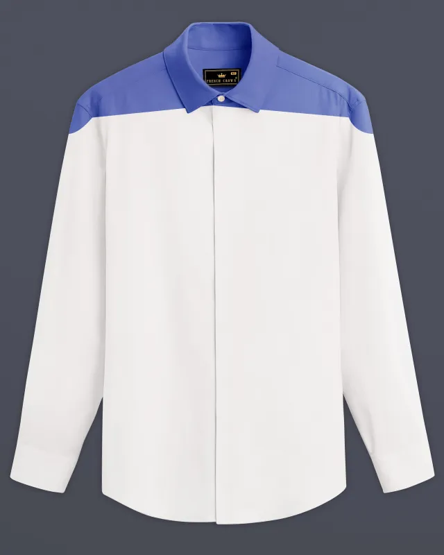 Bright White With Blue Premium Cotton Designer Shirt sold by French Crown