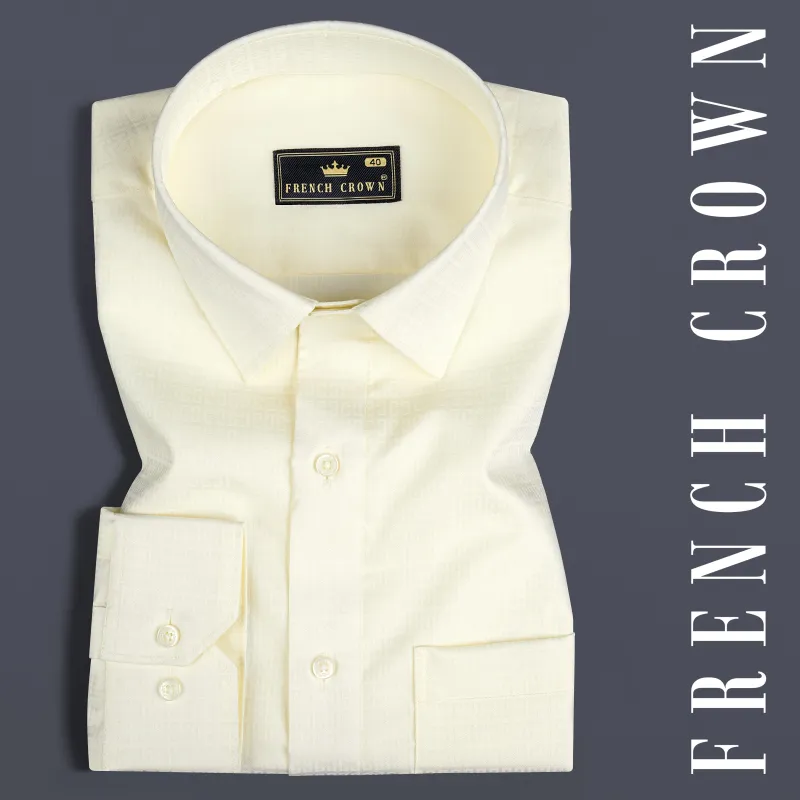 Eggshell Cream Dobby Textured Premium Giza Cotton Shirt sold by French Crown