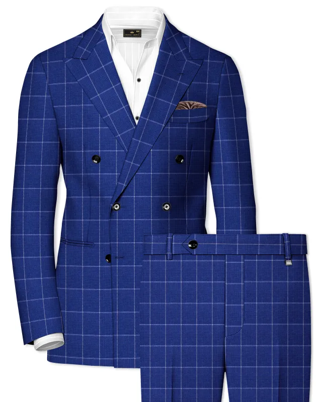 Rhino Blue Windowpane Wool Rich Double Breasted Suit sold by French Crown