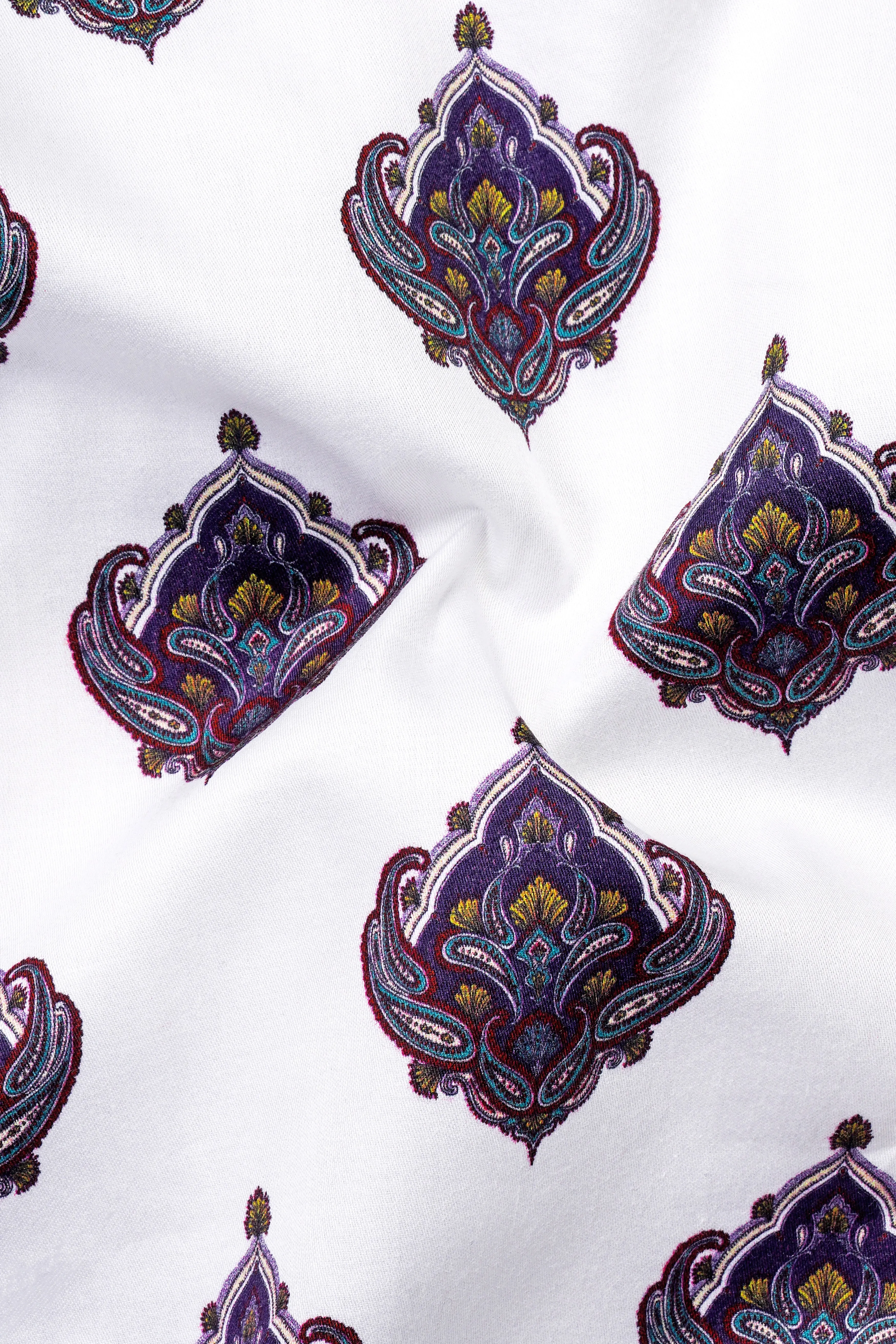 Bright White And Baltic Purple Printed Subtle Sheen Super Soft Premium Cotton Shirt sold by French Crown product image thumbnail 3