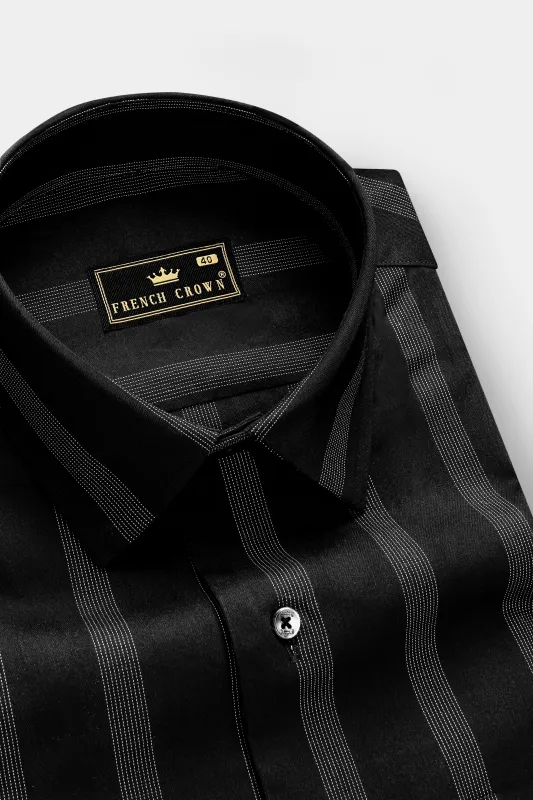 Nightshade-Jade Black Peking Striped Dobby Textured Premium Giza Cotton Dress Shirt sold by French Crown