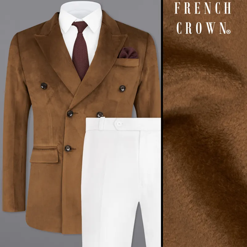 Nutmeg Brown Double Breasted Premium Velvet Designer Suit made by French Crown