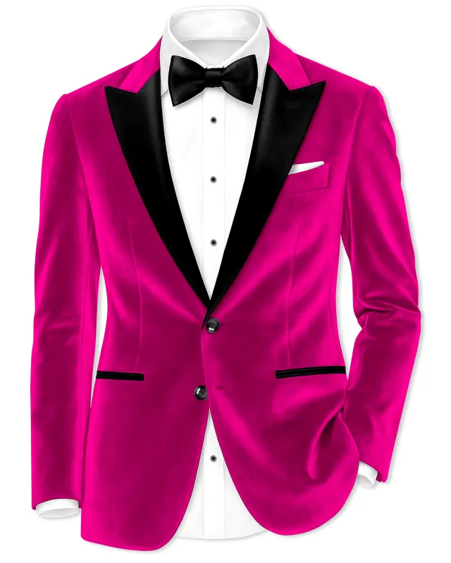 Rosivell-Fuchsia Pink Velvet Peak Lapel Tuxedo Blazer sold by French Crown